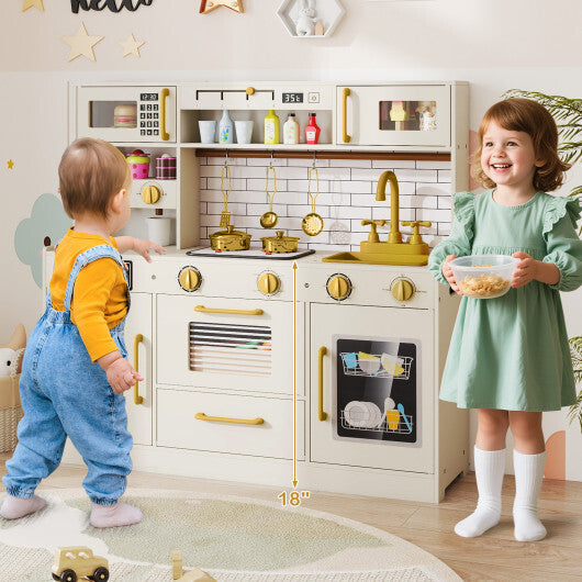 Pretend Toy Kitchen Set with Stoves and Water Dispenser-Beige W2B
