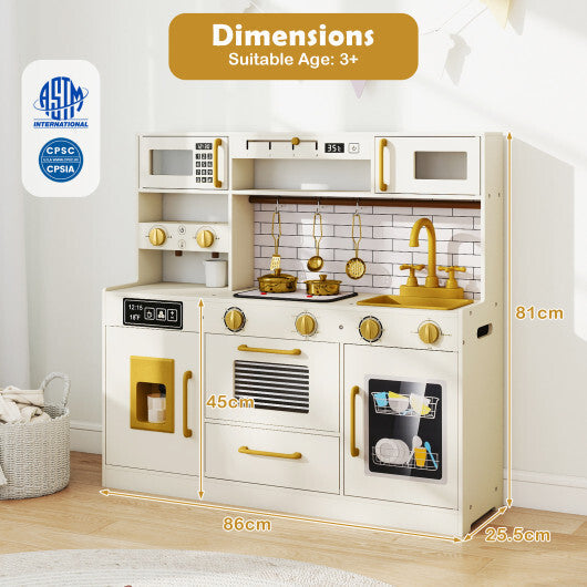 Pretend Toy Kitchen Set with Stoves and Water Dispenser-Beige W2B