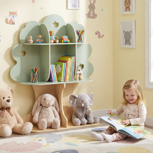 Kids Tree Bookshelf 45" Tall Freestanding Bookcase with Open Shelves-Green W2B