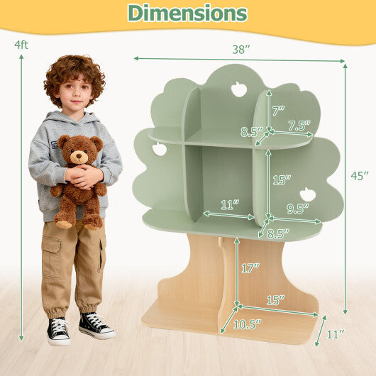 Kids Tree Bookshelf 45" Tall Freestanding Bookcase with Open Shelves-Green W2B