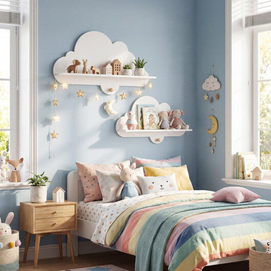 2 Pieces Floating Cloud Shelves Wall Mounted Storage Display Rack-White W2B