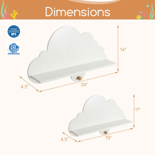 2 Pieces Floating Cloud Shelves Wall Mounted Storage Display Rack-White W2B