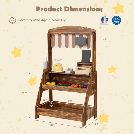 2-in-1 Wooden Mud Kitchen and Market Stand for Kids Outdoor with Planter Box and 2 Chalkboards-Natrual W2B