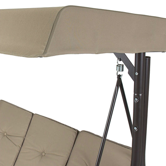 Tan 3-Seat Outdoor Porch Deck Patio Canopy Swing with Cushions FastFurnishings