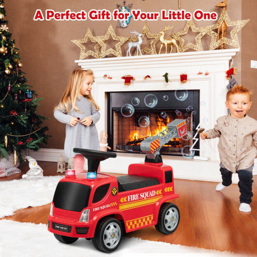 Kids Push Ride On Fire Truck with Ladder Bubble Maker and Headlights-Red W2B