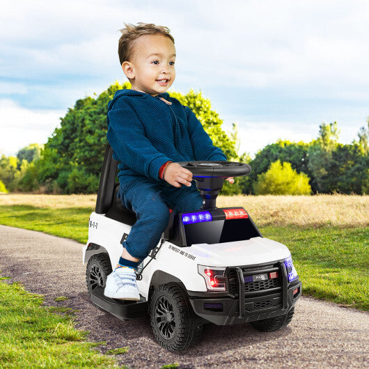 6V Kids Ride On Police Car with Real Megaphone and Siren Flashing Lights-White W2B