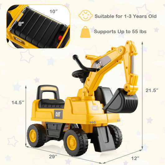 Licensed Caterpillar Kids Ride-On Digger-Yellow W2B