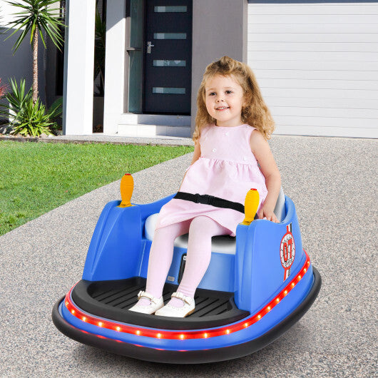 12V Electric Kids Ride On Bumper Car with Flashing Lights for Toddlers-Blue W2B