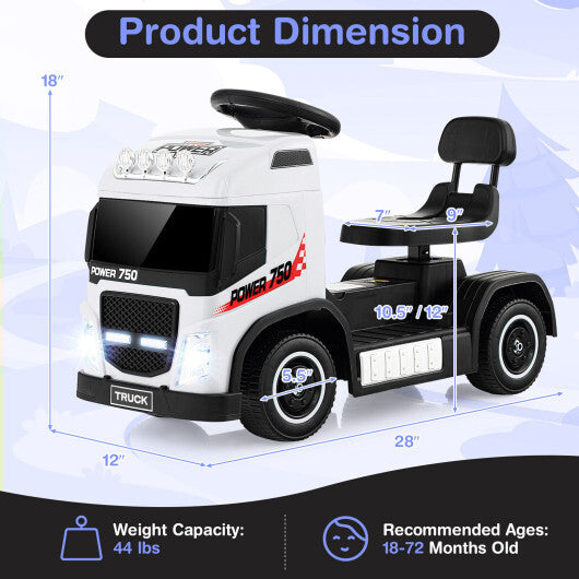 6V Kids Electric Ride-on Truck with Height Adjustable Seat-White W2B