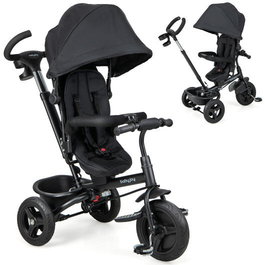 4-in-1 Baby Tricycle Toddler Trike with Reversible Seat and 5-Point Safety Harness-Gray W2B