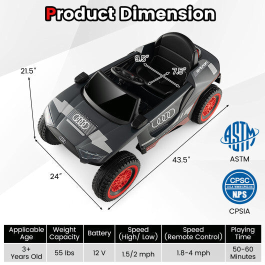 Licensed Audi Kids Ride On E-tron Racing Car-Gray W2B