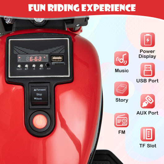 Kids Electric Motorcycle with Training Wheels and LED Headlights-Red - Color: Red W2B