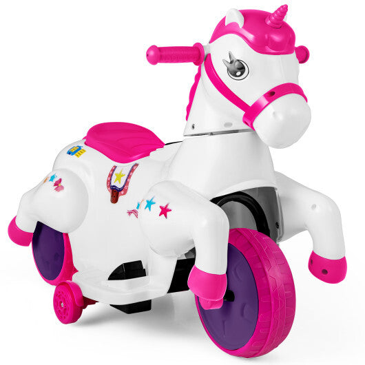 12V Unicorn Ride on Toy with Training Wheels and Horse Riding Mode-Navy W2B