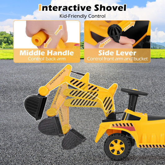 Kids Ride on Excavator with Adjustable Shovel-Yellow W2B