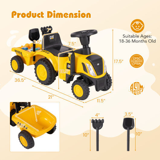 Kids Ride on Tractor Licensed Caterpillar with Detachable Trailer No Power-Yellow W2B