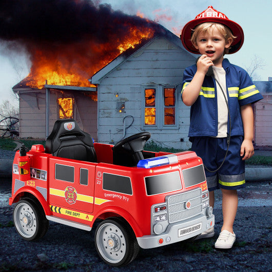 Kids Ride on Fire Truck with Remote Control and Extinguisher-Red W2B