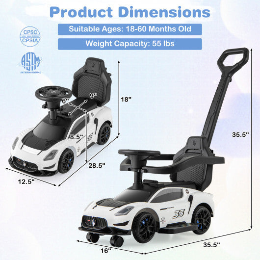 3-in-1 Ride on Push Car Maserati Licensed Sliding Car with Music-Pink W2B