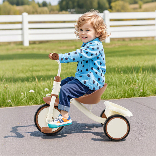 Toddler Tricycle Kids Trike with Adjustable Seat and Basket Aged 3-5 Years Old-Beige W2B