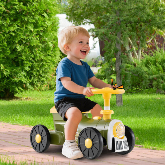 Ride on Toy with Steering Wheel and Train Whistle Sound Button-Green - Color: Green W2B