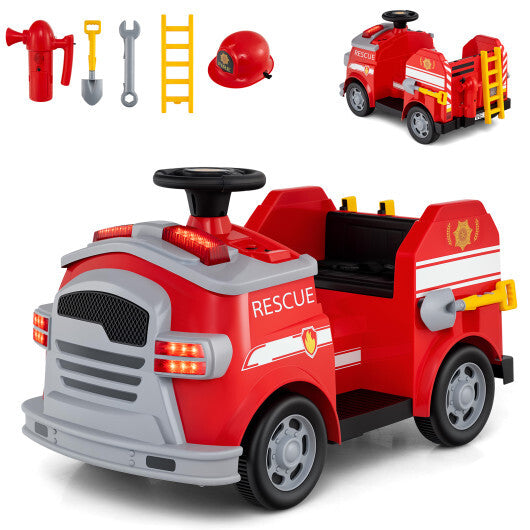 12V Toddler Fire Toy Car with Shovel and Wrench for Ages 37-95 Months-Black W2B