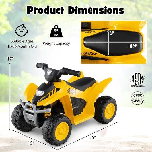 6V Kids Ride on ATV CAT-Licensed with Horn Sound for 18-36 Months Old-Yellow W2B
