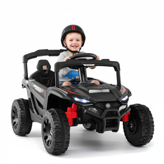 12V Kids Ride On Car UTV Electric Vehicle with LED Lights Music and Horn-Black