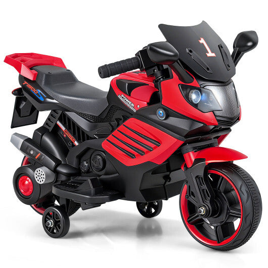 6V Kids Motorcycle with Headlights Music and Detachable Training Wheels-Navy W2B