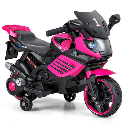 6V Kids Motorcycle with Headlights Music and Detachable Training Wheels-Navy W2B