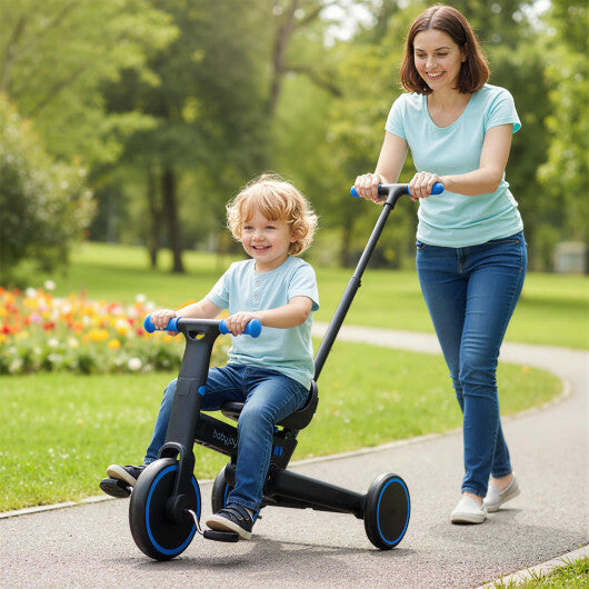 4-in-1 Foldable Toddler Tricycle with Push Handle with Adjustable Seat-Navy W2B