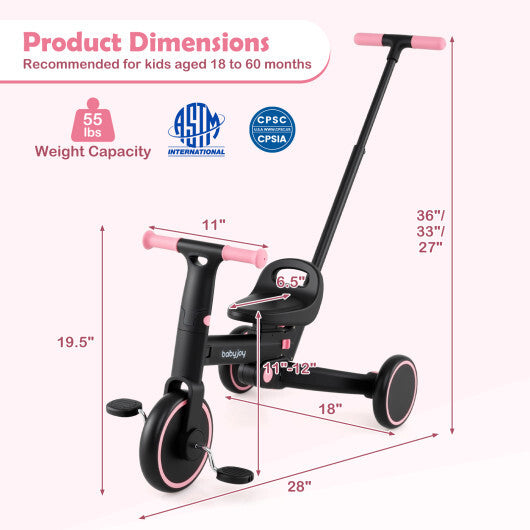 4-in-1 Foldable Toddler Tricycle with Push Handle with Adjustable Seat-Navy W2B