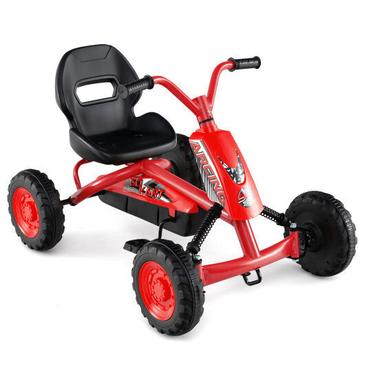 Go Kart for Kids 4 Wheel with Steering Handlebars and Adjustable Seat-Red W2B