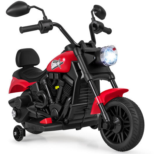 6V Kids Motorcycle with Headlight and Music and Training Wheels-White W2B