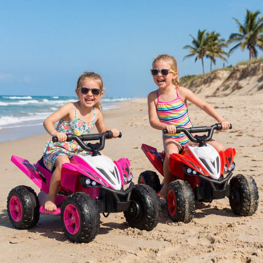 12V Kids Ride On ATV 4-Wheeler Quad with LED Lights and 7 mph Max Speed-Pink W2B