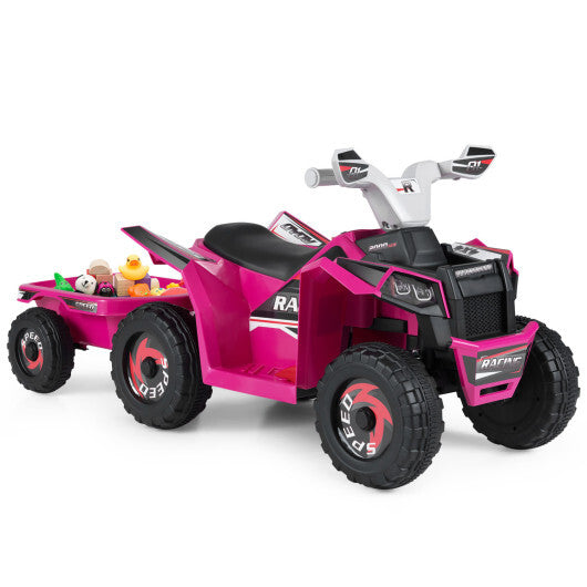 6V Kids Electric ATV Quad Car with Detachable Trailer-White W2B