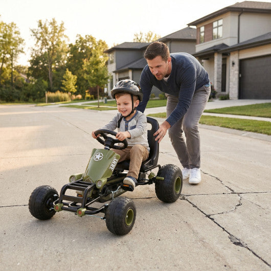 Kids Pedal Go Kart with Steering Wheel and Gear Shifter and Handbrake-Green W2B