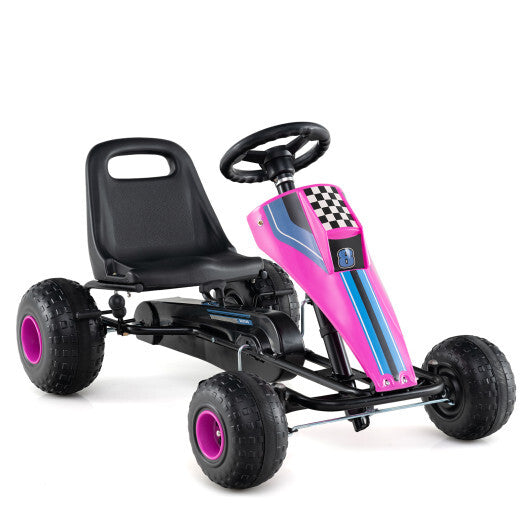 4-Wheel Ride On Toy Pedal Go Kart for Kids with Steering Wheel and Safe Handbrake-White W2B