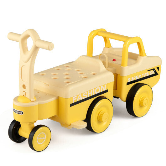 4 in 1 Ride on Push Car with Music and Under-Seat Storage for Boys Girls-Green W2B