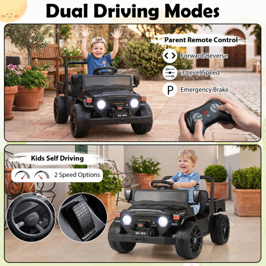 12V Electric Ride On Truck with Dump Bed and Music Licensed Toyota-Black - Color: Black W2B