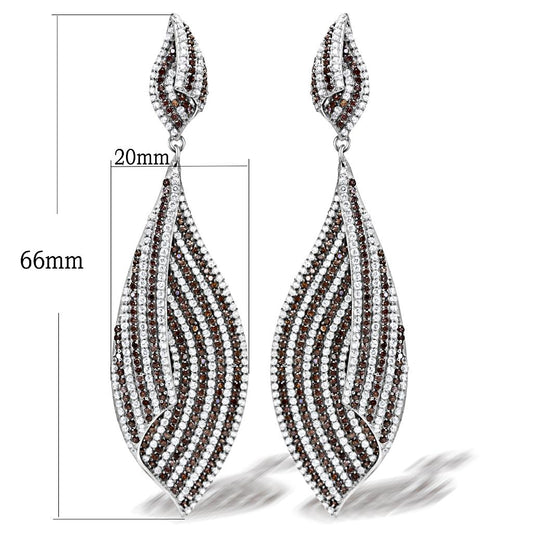TS033 - Rhodium 925 Sterling Silver Earrings with Assorted in Brown-1