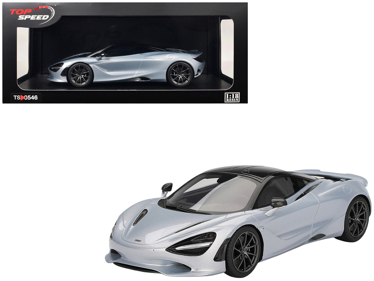 McLaren 750S Ice Silver Metallic with Black Top 1/18 Model Car by Top Speed-4