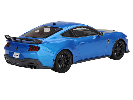 2024 Ford Mustang Dark Horse Grabber Blue Metallic with Black Hood Stripes 1/18 Model Car by Top Speed-1
