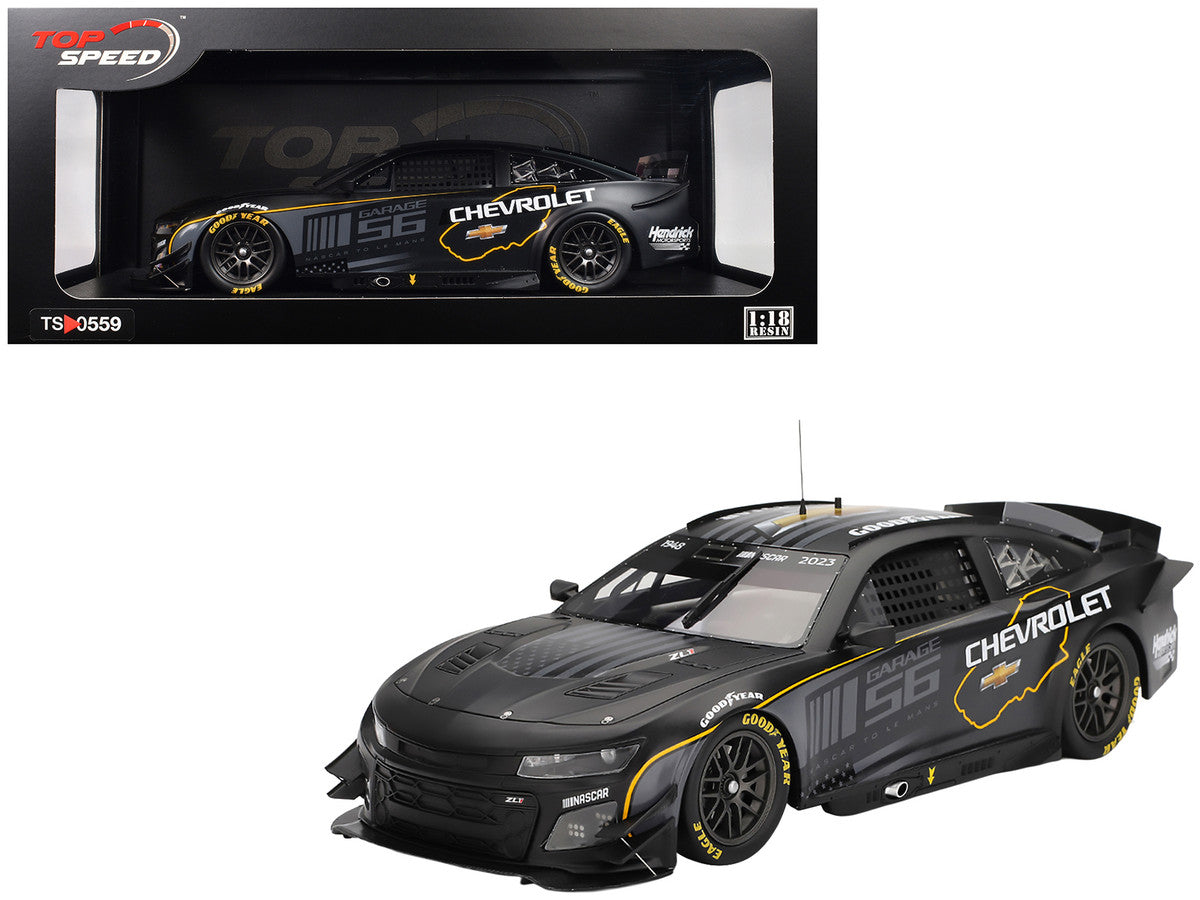 Chevrolet Camaro ZL1 #24 "Hendrick Motorsports Test Car" Matt Black with Graphics 1/18 Model Car by Top Speed-4