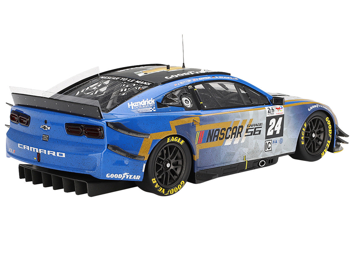 Chevrolet Camaro ZL1 #24 Jenson Button - Jimmie Johnson - Mike Rockenfeller (Post-Race Weathered Version) "Hendrick Motorsports - NASCAR Next Gen Garage 56" Innovative "24 Hours of Le Mans" (2023) 1/18 Model Car by Top Speed Top Speed