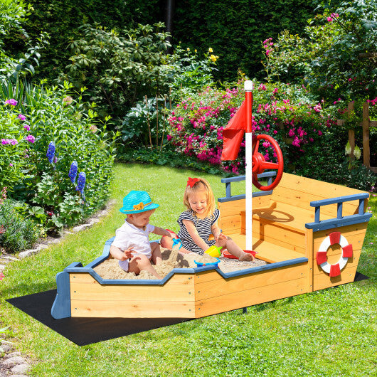 Kids Pirate Boat Wooden Sandbox Children Outdoor Playset W2B