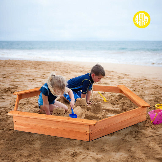 Hexagon Wooden Cedar Sand Box with Seat Boards W2B