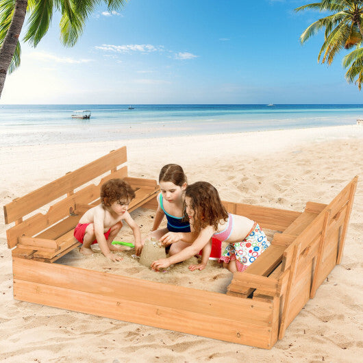 Kids Wooden Sandbox with 2 Foldable Bench Seats W2B