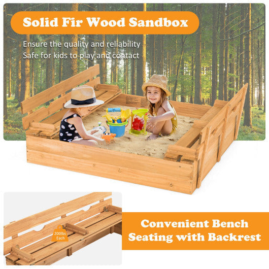 Kids Wooden Sandbox with 2 Foldable Bench Seats W2B