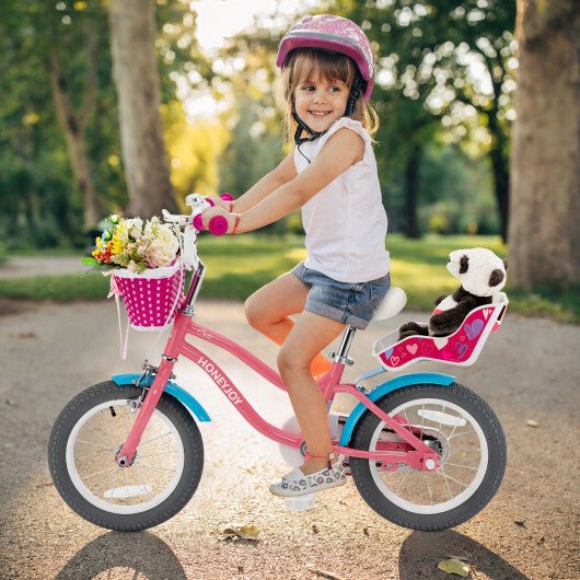 Kids Bicycle with Training Wheels and Basket for Boys and Girls Age 3-9 Years-14 inches W2B