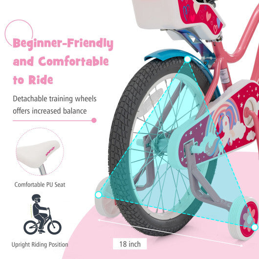 Kids Bicycle with Training Wheels and Basket for Boys and Girls Age 3-9 Years-14 inches