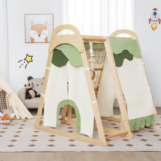 6-in-1 Wooden Kids Jungle Gym Playset with Slide Climbing Net-Natural W2B
